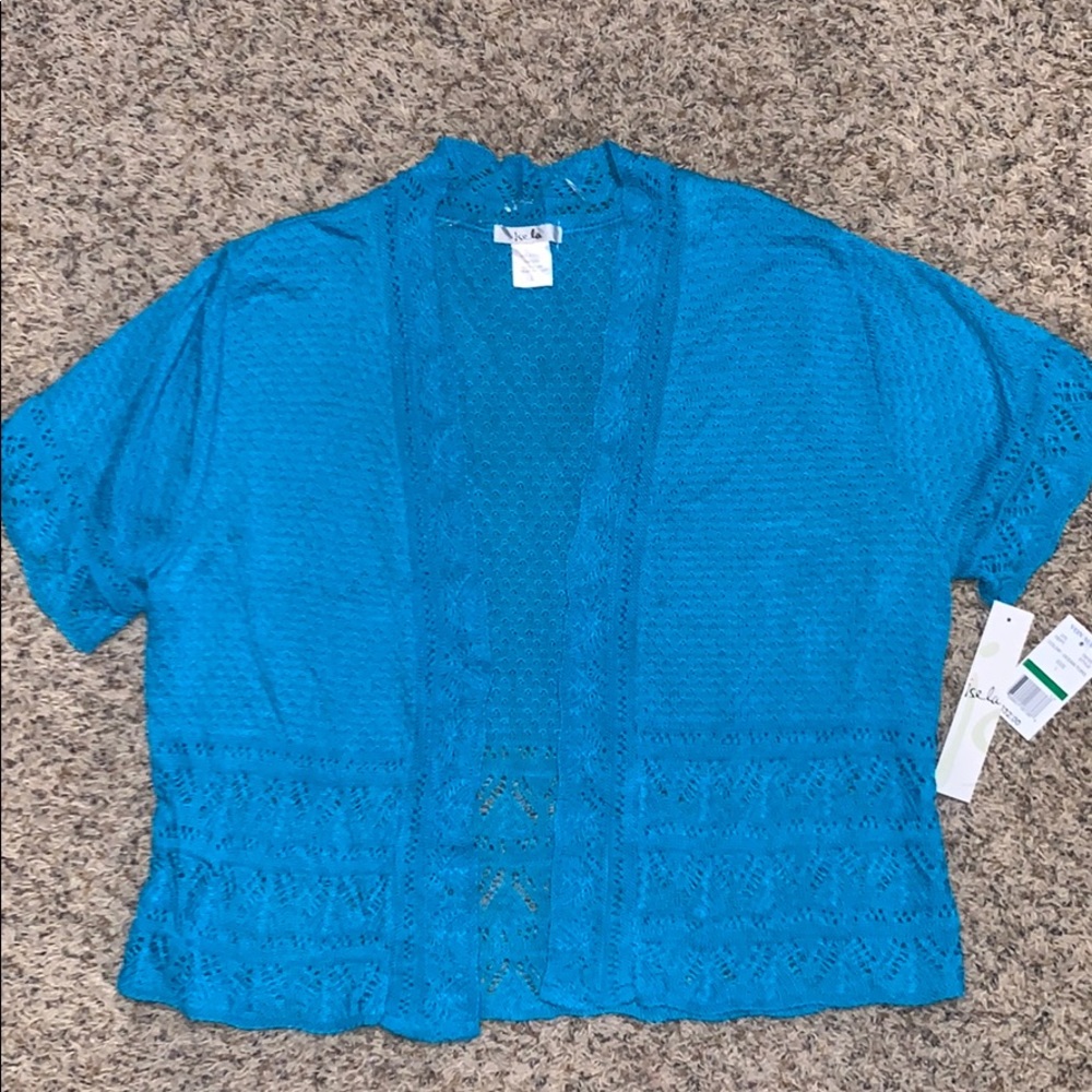 L Isela turquoise acrylic shrug